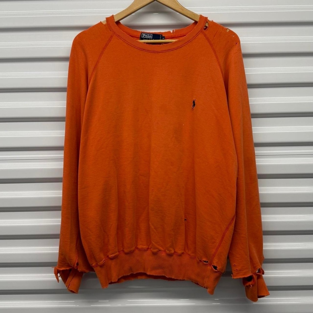 VTG Polo Ralph Lauren Distressed Orange Crewneck Sweatshirt Size M